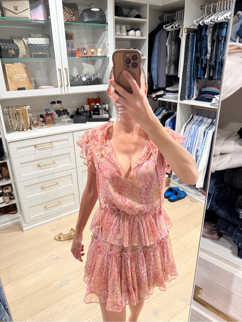 Misa Los Angeles Pink Paisley Ruffle Tiered Mini Dress